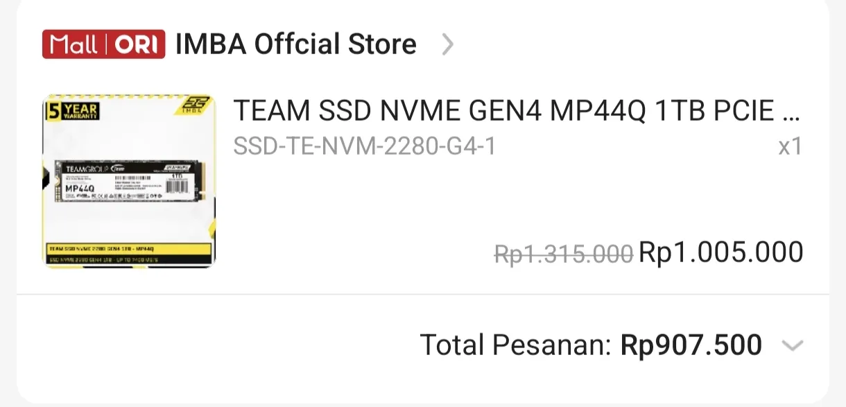 TEAMGROUP MP44Q 1TB SSD purchase screenshot