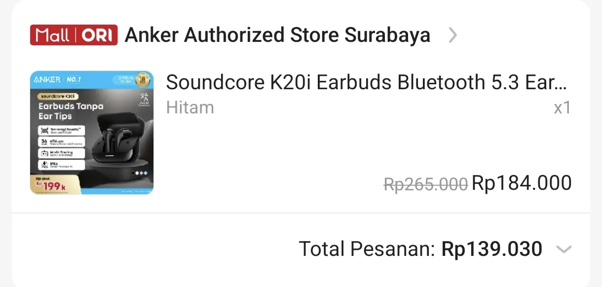 Soundcore K20i earbuds purchase screenshot